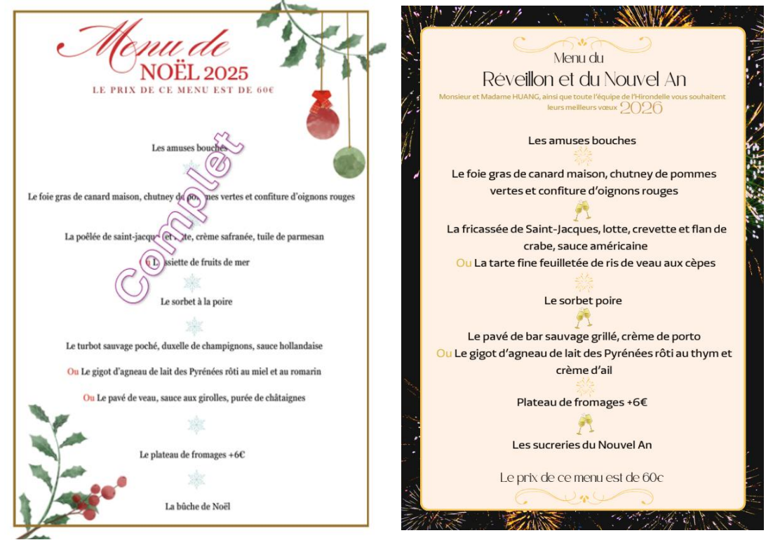 MENU DE NOËL 2025